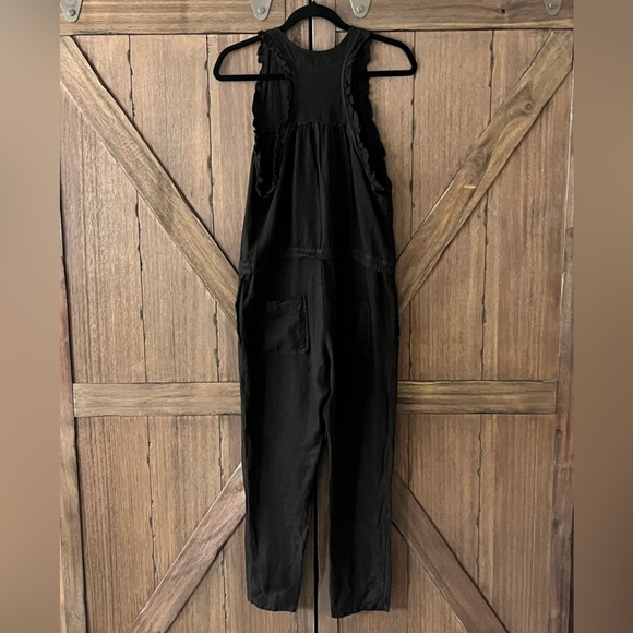 Enza Costa French Linen Sleeveless Button Down Ruffle Black Jumpsuit Size 0 - Picture 4 of 11